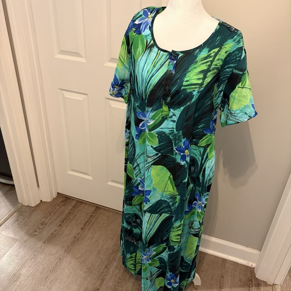 Vintage Dee-Bee's 90s Rayon Tropical Maxi Shift Dress Boho Grunge Whimsigoth EVC